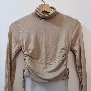 Beige Turtleneck Ruched Women's Top